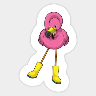 Flamingo at Raining with Rubber boots Sticker